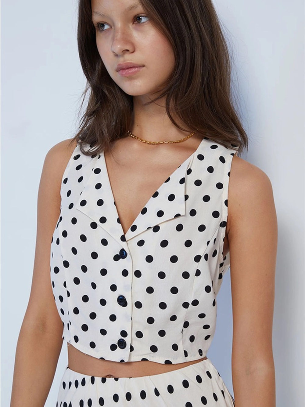 La Hearts Cream Polka Dot Button-Front Crop Top